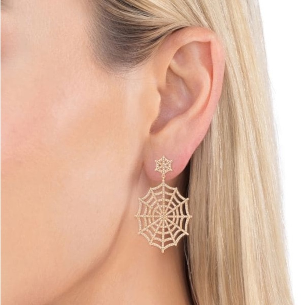 Luxe Charlotte 18K Goldplated & Cubic Zirconia Web Drop Earrings
